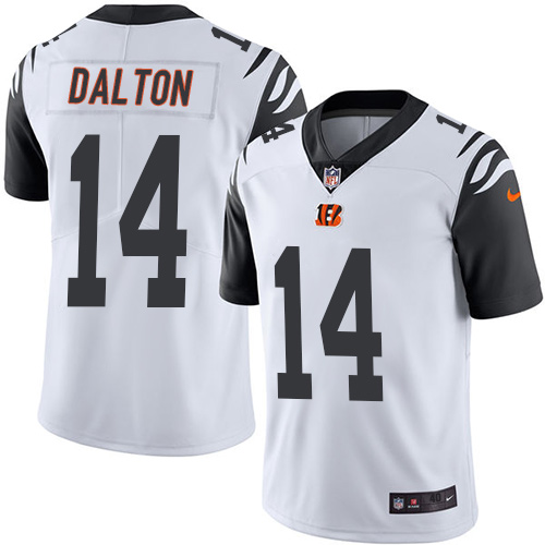 Men's Elite Andy Dalton Nike Jersey White - #14 Rush NFL Cincinnati Bengals